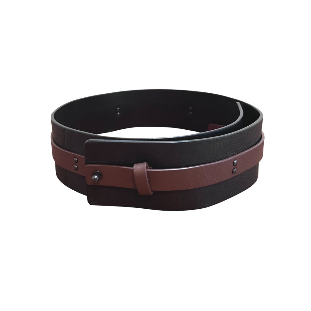 Eileen Fisher Belt Womens Black Brown Leather Wide-Waist Studded Size XS